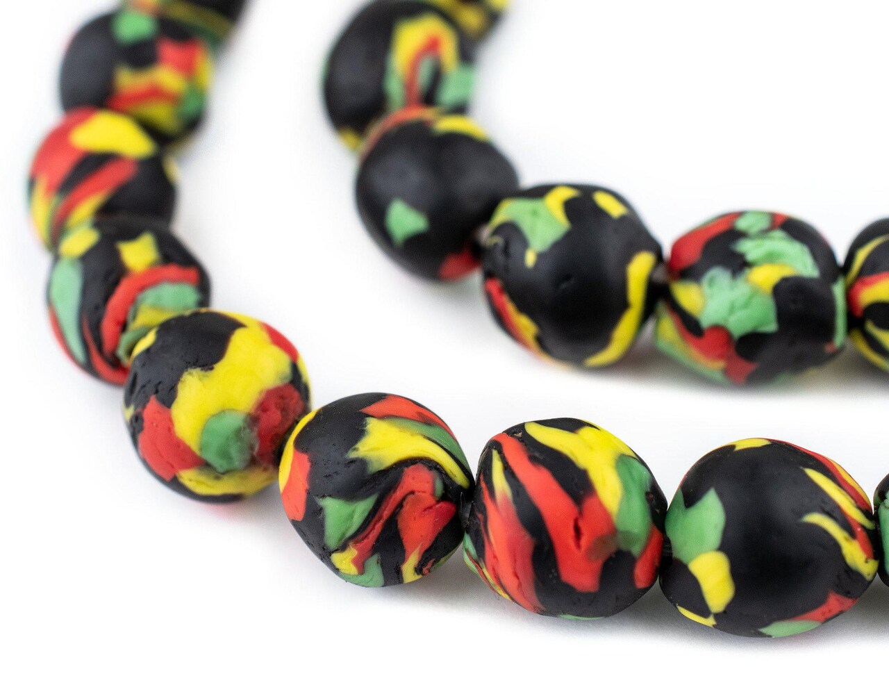 The Bead Chest Rasta Multicolor, Red, Green, Yellow - Recycled Glass Beads 14mm – Large Hole 26-Inch Strand, Handmade African Fair Trade Fused Beads for Jewelry & Crafts I Approximately 40 Beads